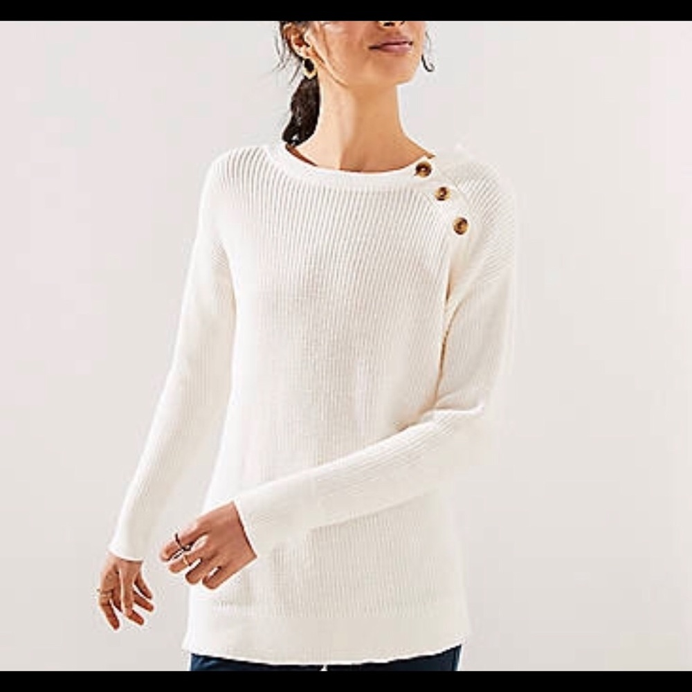 White Loft sweater with buttons on shoulder